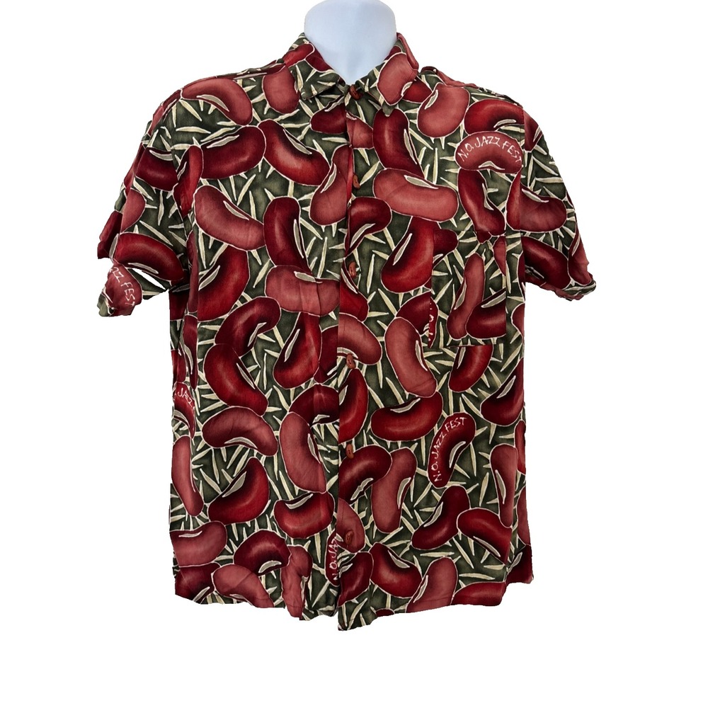 How Ah Ya Hawaiian Shirt Large Red Beans Bayou Festival NOLA Jazz New Orleans